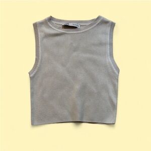 Zara White Sleeveless Crop Tank Top